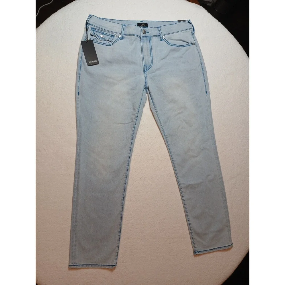 NWT True Religion Geno Relaxed Slim Jeans Men's 36x32 Light Endless Wash Flap